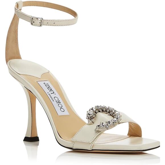 Jimmy Choo Shoes - Jimmy Choo Marsai 90 Ivory Leather Crystal Buckle Sandals EU 40